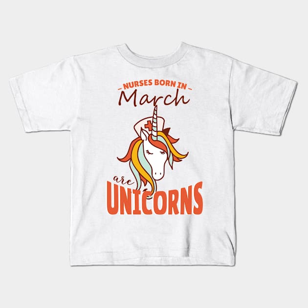 March Nurse Unicorn Kids T-Shirt by TomCage